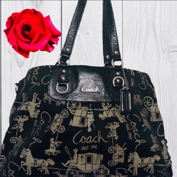 RARE COACH LARGE Horse and Carriage Signature Black Tote Bag - Picture 2 of 12